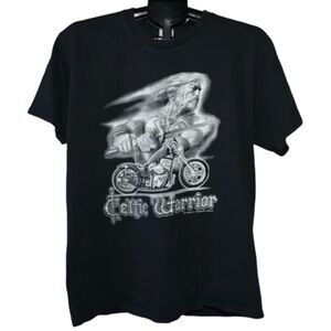 Black "Celtic Warrior" With Motorcycle T Shirt Size Large